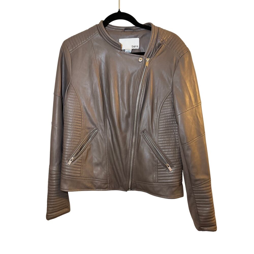 Bar III Taupe Moto‎ Jacket XL Faux Leather